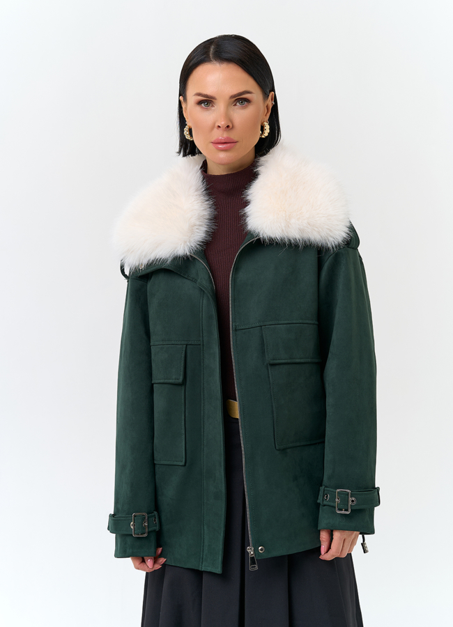 Женская куртка из эко замши с отделкой из эко меха модель № 32795 в рассрочку