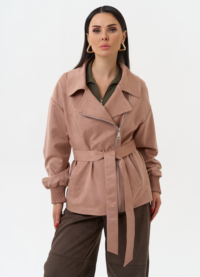 Женская куртка из эко замши с поясом модель № 30059 универмаг малина