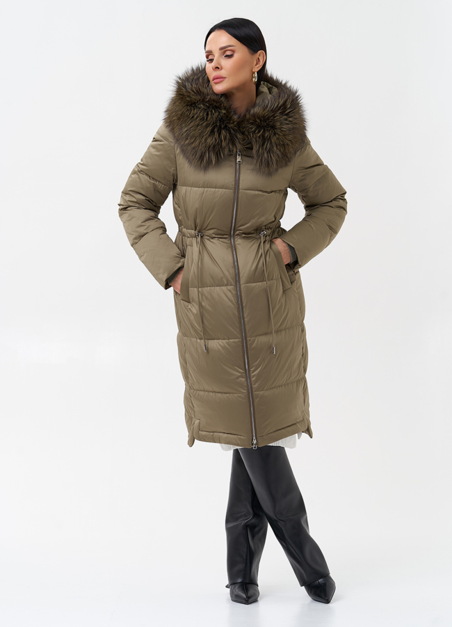Женский пуховик с отделкой из меха чернобурки модель № 28523 в кредит