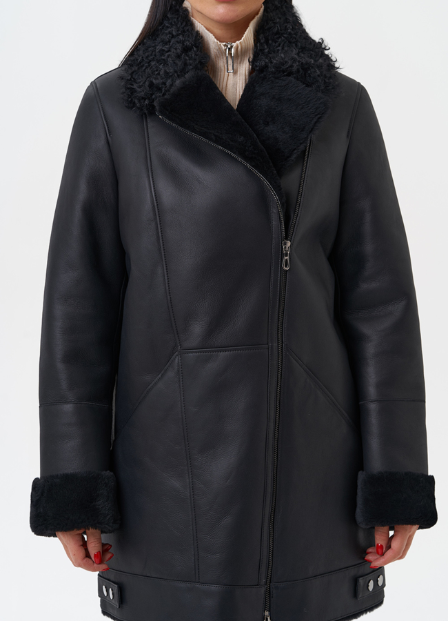 Натуральная дубленка черного цвета модель № 28959 универмаг малина