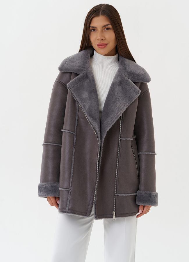 Женская дубленка из эко кожи модель № 27762 универмаг малина