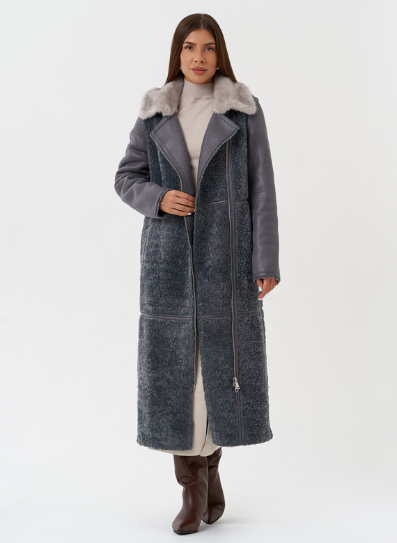 Длинная дубленка из эко кожи
