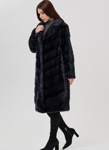 Норковая шуба с английским воротником в сером цвете