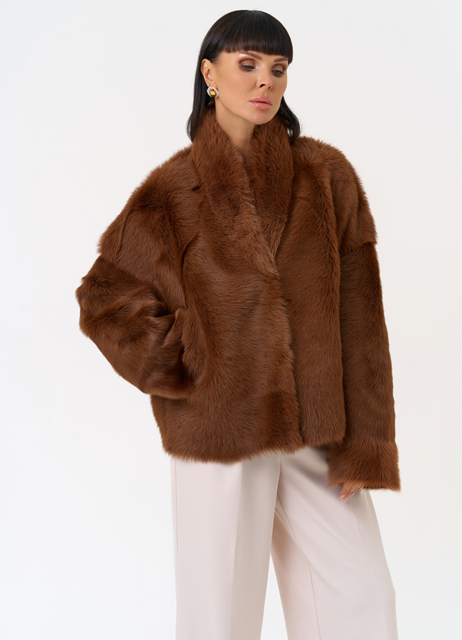 Яркая натуральная дубленка модель № 31627 универмаг малина