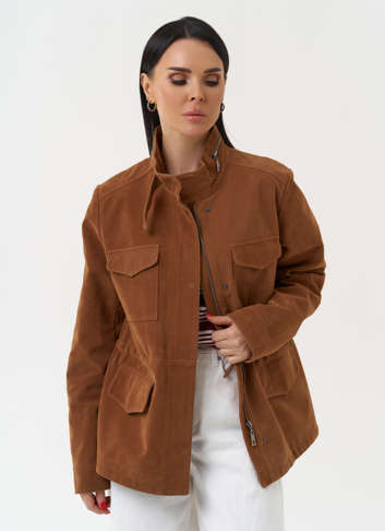 Женская парка из эко замши коричневого цвета 