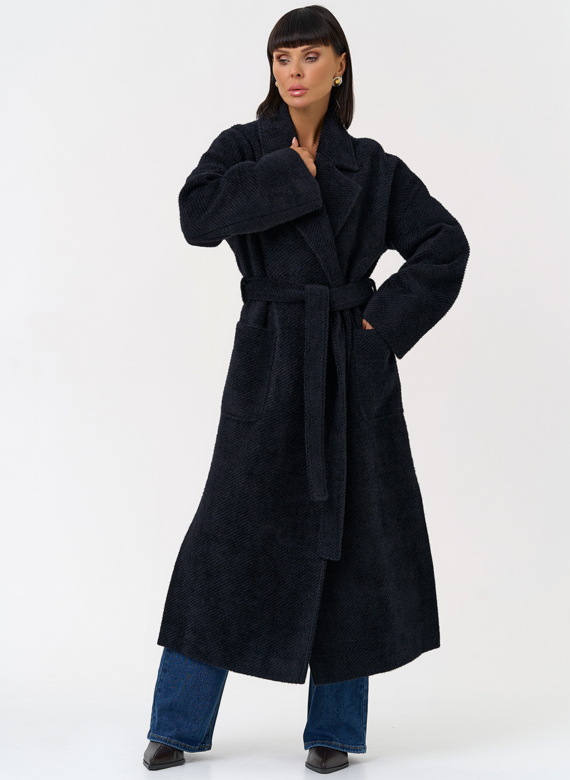 Женское длинное пальто в темно-синем цвете