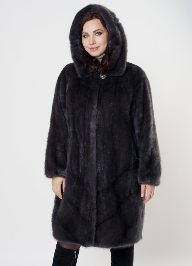 Женская шуба в сером цвете модель № 24809 меха малина