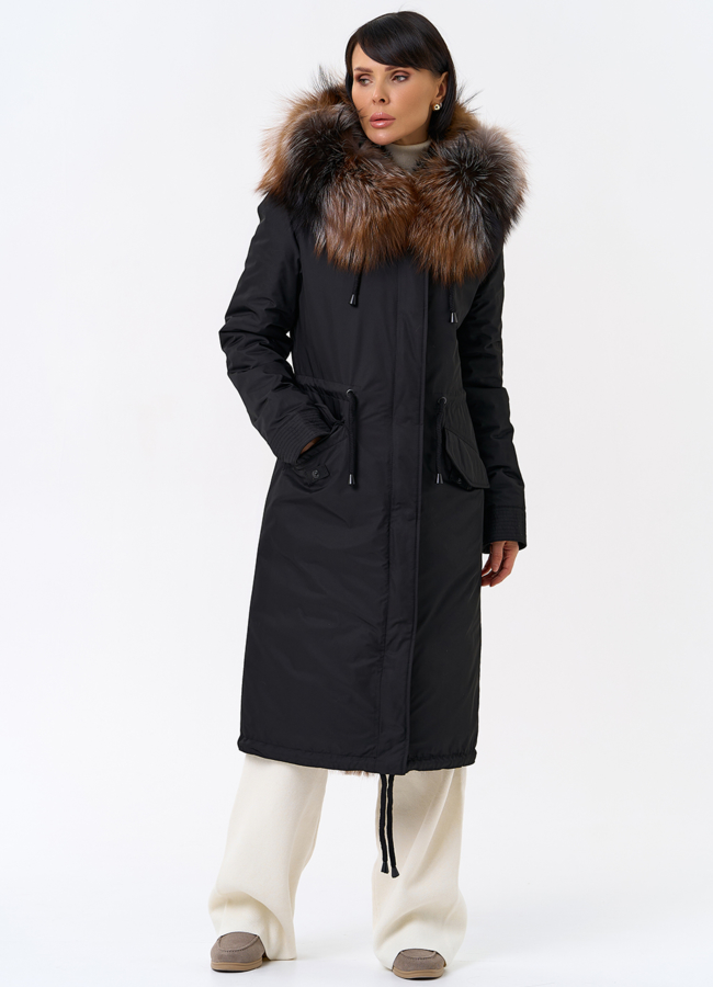 Женская парка с капюшоном из меха чернобурой лисы модель № 31992 в кредит