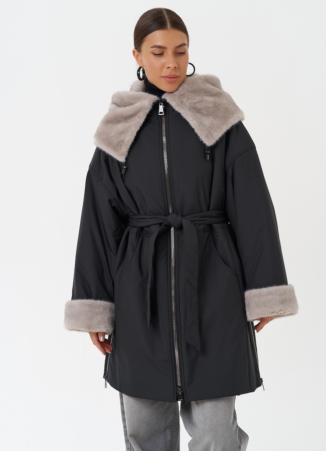 фото Пуховик с отделкой из эко меха  модель № 28836