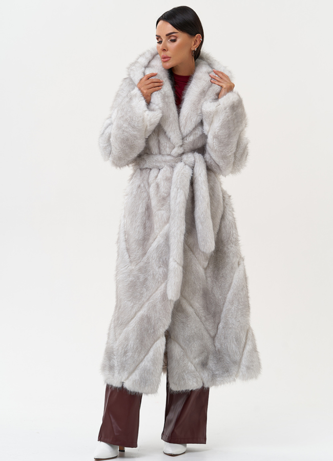 Длинная женская шуба из эко меха модель № 31244 меха малина