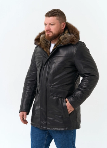 Мужская куртка с капюшоном на мехе из волка фото
