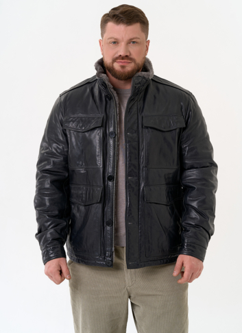 Куртка из натуральной кожи с воротником стойкой