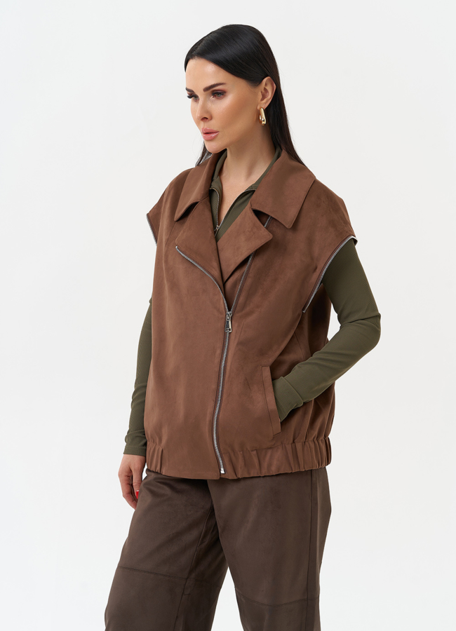 Куртка бомбер из эко замши со съемными рукавами модель № 30057 универмаг малина