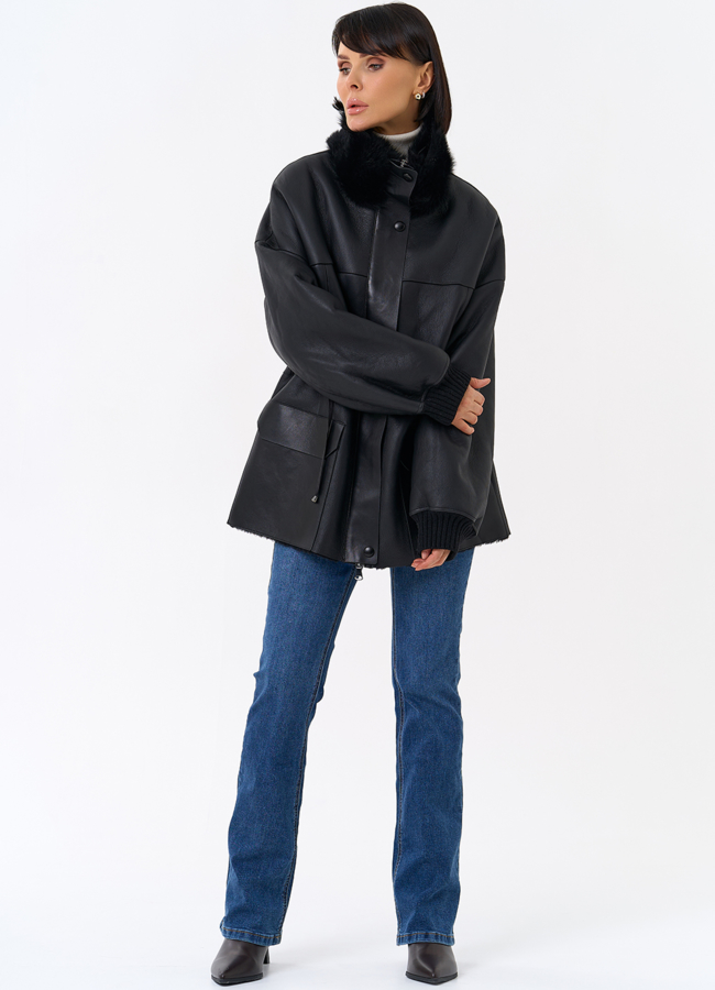 Женская натуральная дубленка с воротником стойкой модель № 31930 универмаг малина