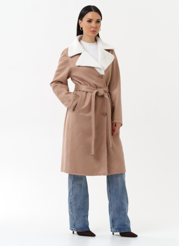 Пальто женское из эко замши с английским воротником