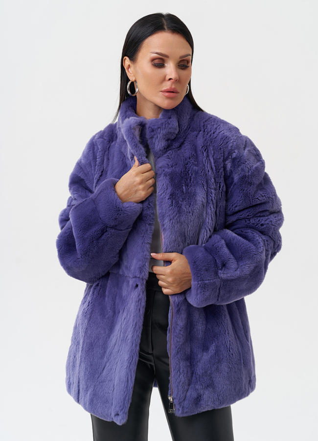 Яркая шуба из меха кролика модель № 27633 универмаг малина