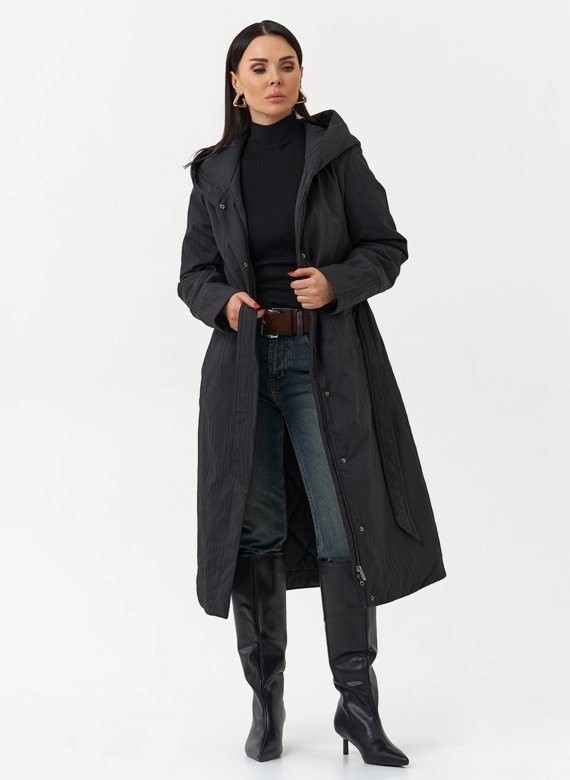Пальто женское утепленное с эффектом жатой ткани фото