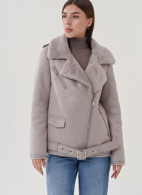 Дубленка из эко замши с английским воротником