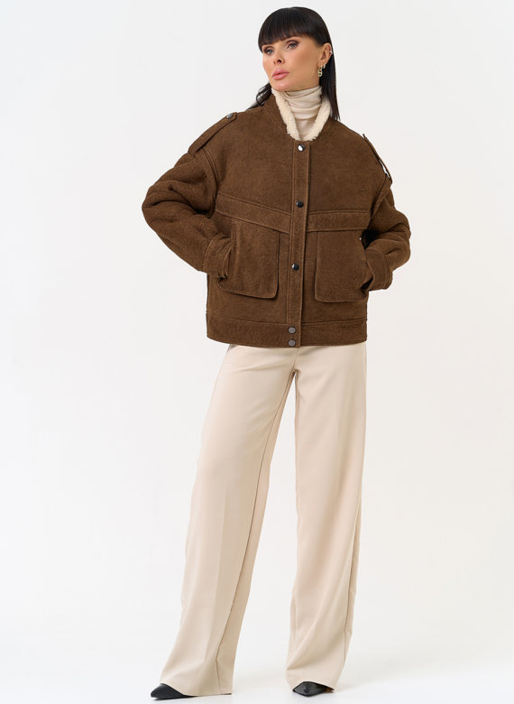 Женская натуральная дубленка в коричневом цвете