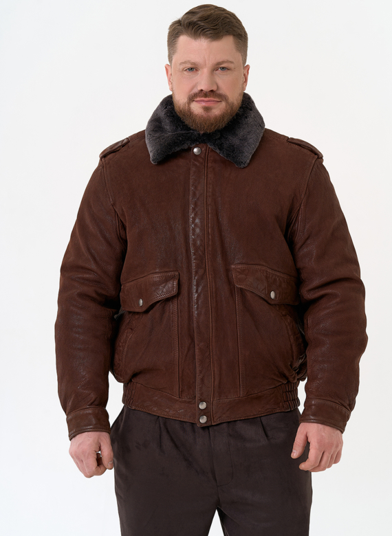 Куртка пилот из натуральной кожи с отделкой из овчины