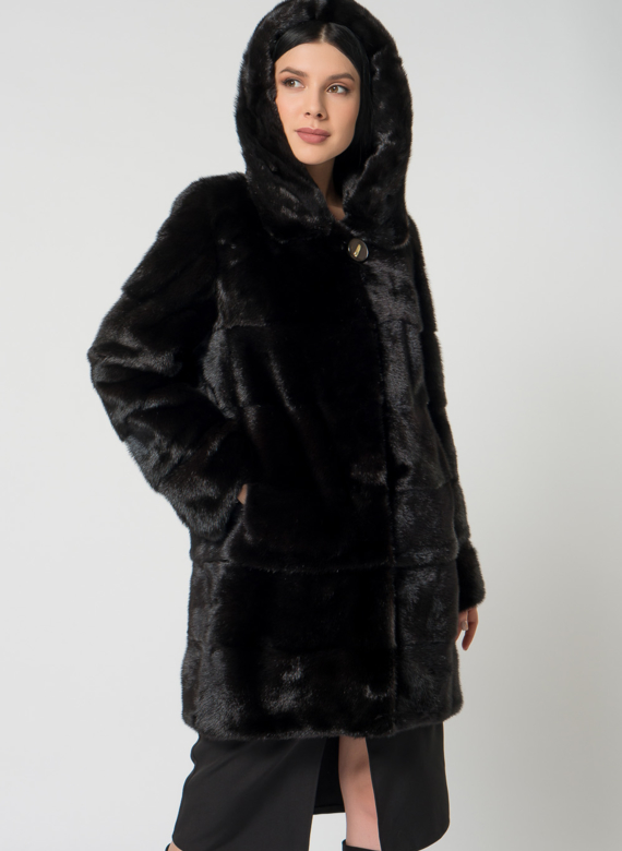 Норковая шуба с капюшоном