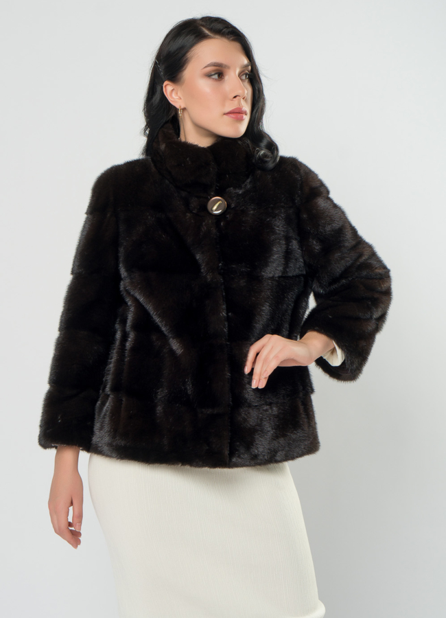 Поперечная шуба из норки модель № 25892 универмаг малина