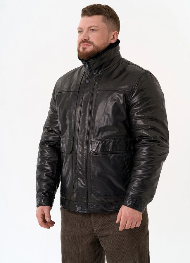 Куртка из натуральной кожи черного цвета модель № 25643 универмаг малина фото