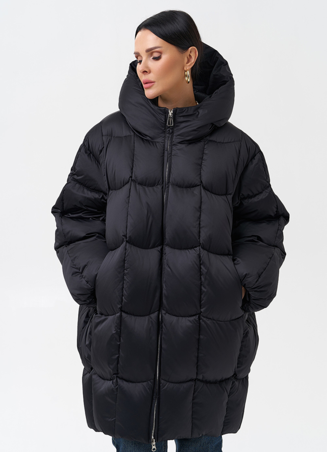 Женский пуховик с капюшоном  модель № 28574 универмаг малина