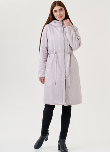 Двухстороннее пальто из эко меха с капюшоном