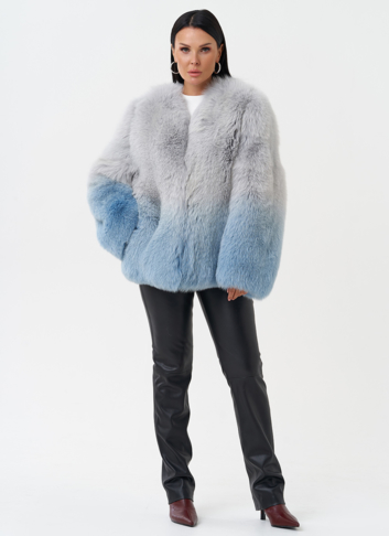 Шуба из меха лисы с принтом деграде