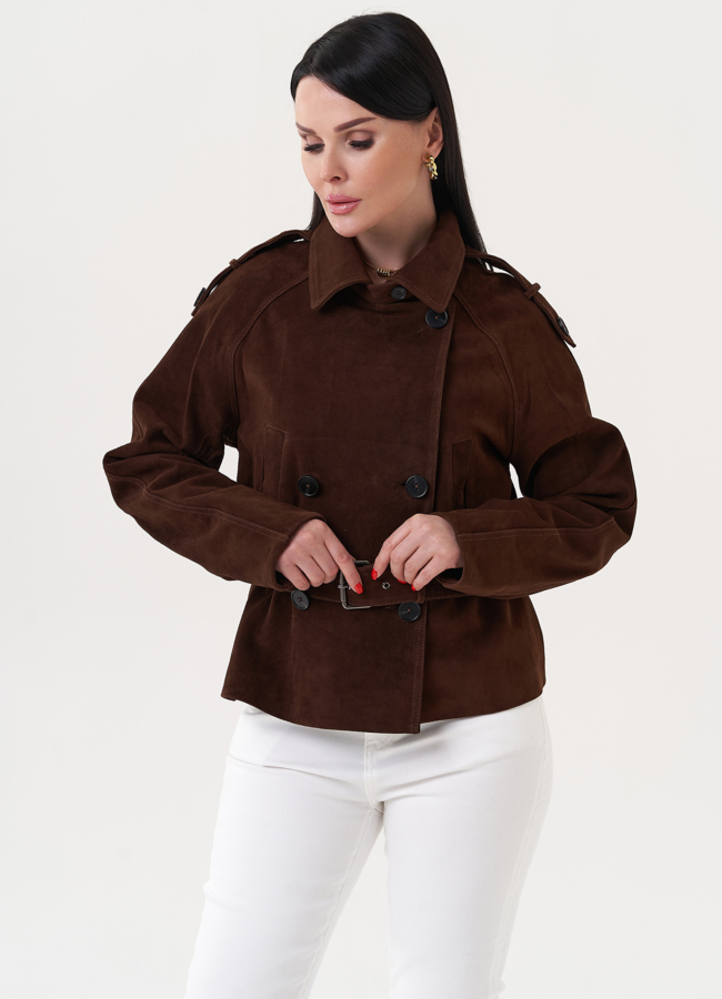 Женская куртка из замши с ремнем модель № 27195 в кредит
