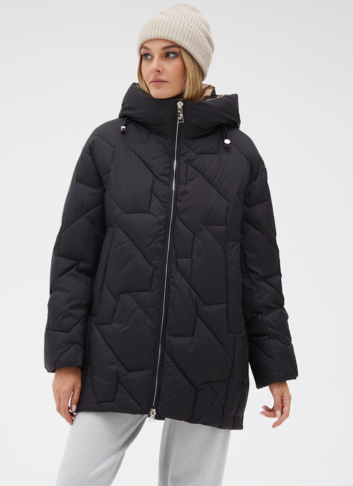 Женский удлиненный пуховик  капюшоном