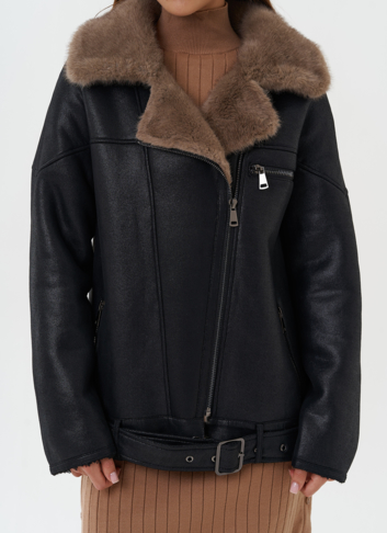 Дубленка из эко кожи черного цвета