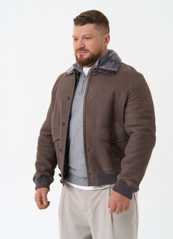 Мужская натуральная дубленка бомбер