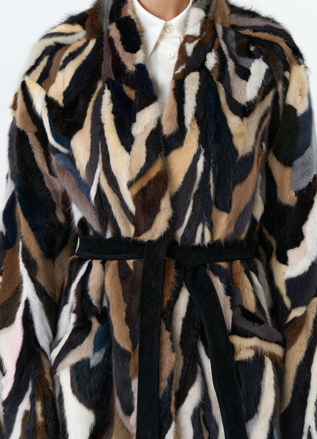 Шуба из норки в стиле пэчворк модель № 31298 универмаг малина