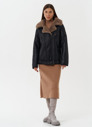 Дубленка из эко кожи черного цвета