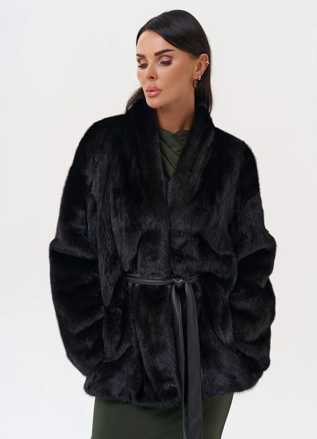 Норковый жакет черного цвета модель № 31179 меха малина