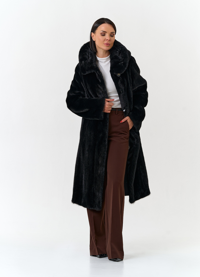Шуба из меха норки с капюшоном модель № 32681 универмаг малина