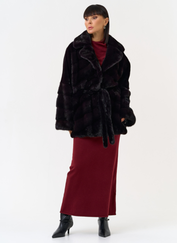 Шуба из меха норки с английским воротником
