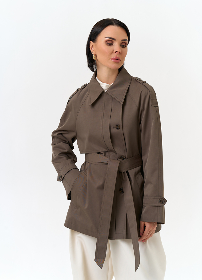 Женский укороченный плащ с поясом модель № 32822 универмаг малина