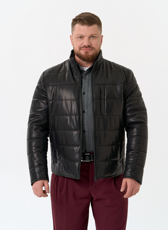 Мужская куртка из натуральной кожи с воротником стойкой
