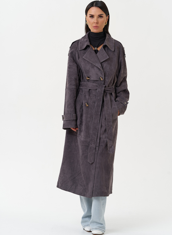 Длинный плащ из натуральной замши