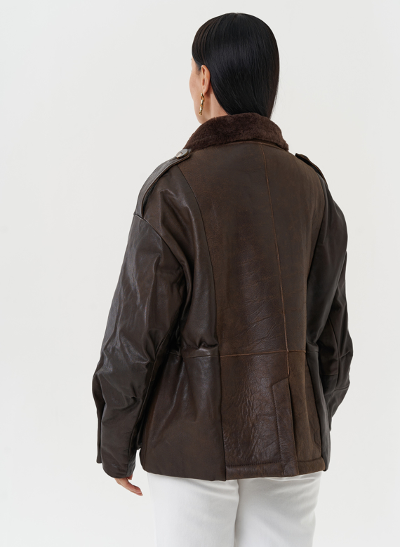 Комбинированная куртка из натуральной кожи и овчины