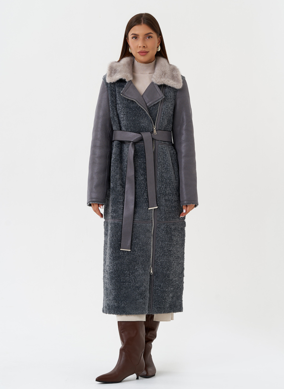 Длинная дубленка из эко кожи