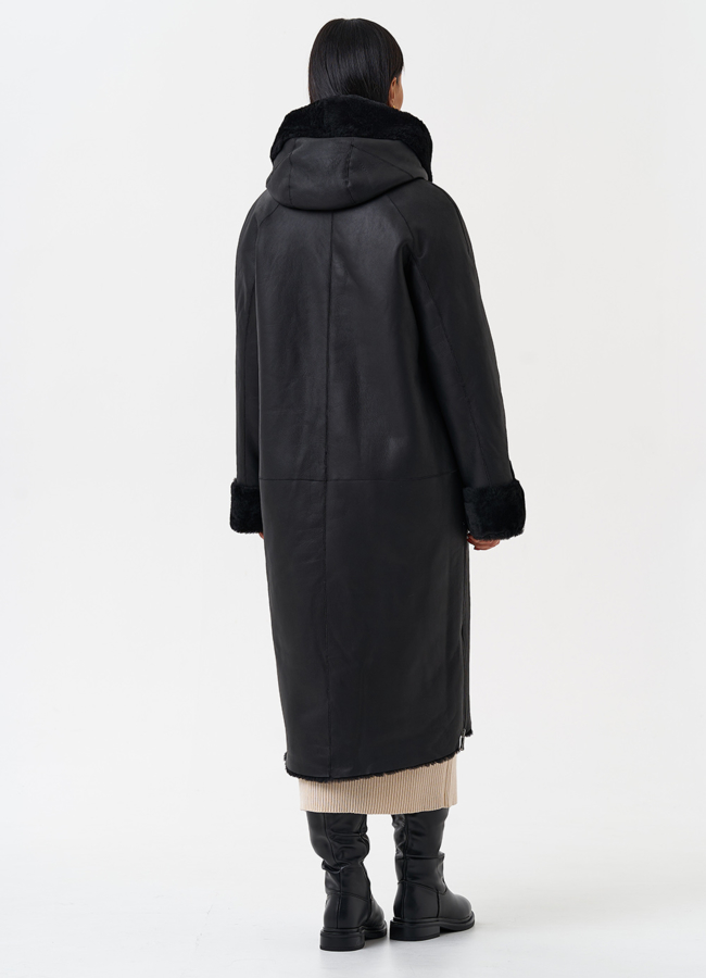 Натуральная дубленка с капюшоном модель № 28956 универмаг малина