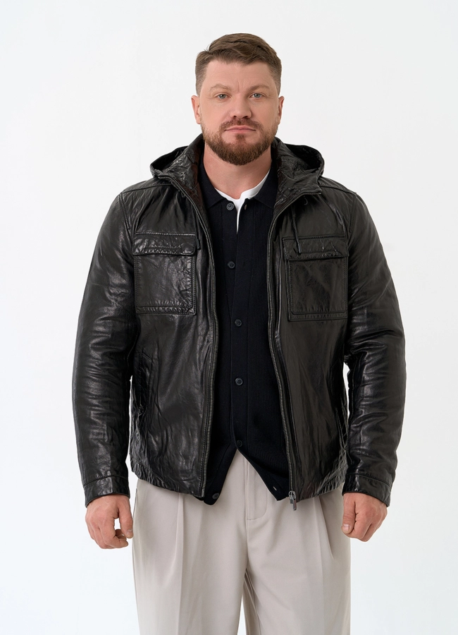Мужская утепленная куртка из натуральной кожи модель № 24373 универмаг малина