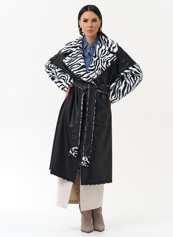 Двухстороннее пальто из эко замши с английским воротником