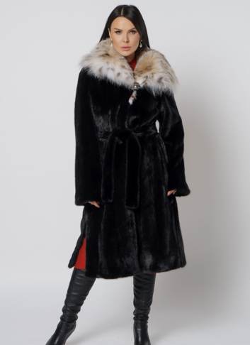Норковая шуба с рысью в черном цвете