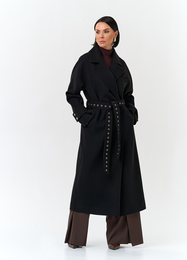 Женское пальто с акцентным поясом модель № 32808 меха малина