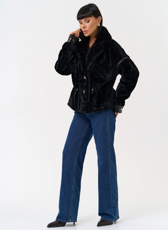 Женская короткая дубленка с английским воротником из меха норки